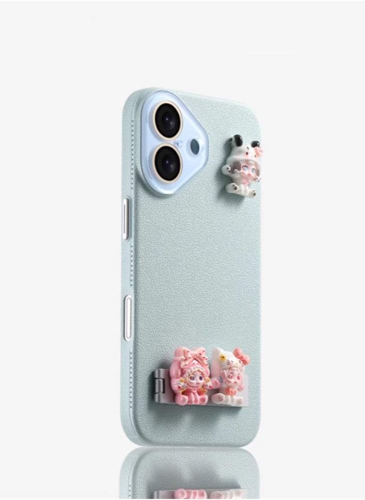 Generic - 【 Light Green 】 Litchi Pattern - Dora Bracket Silicone Phone Case for iPhone 16 Pro Max - Image 1