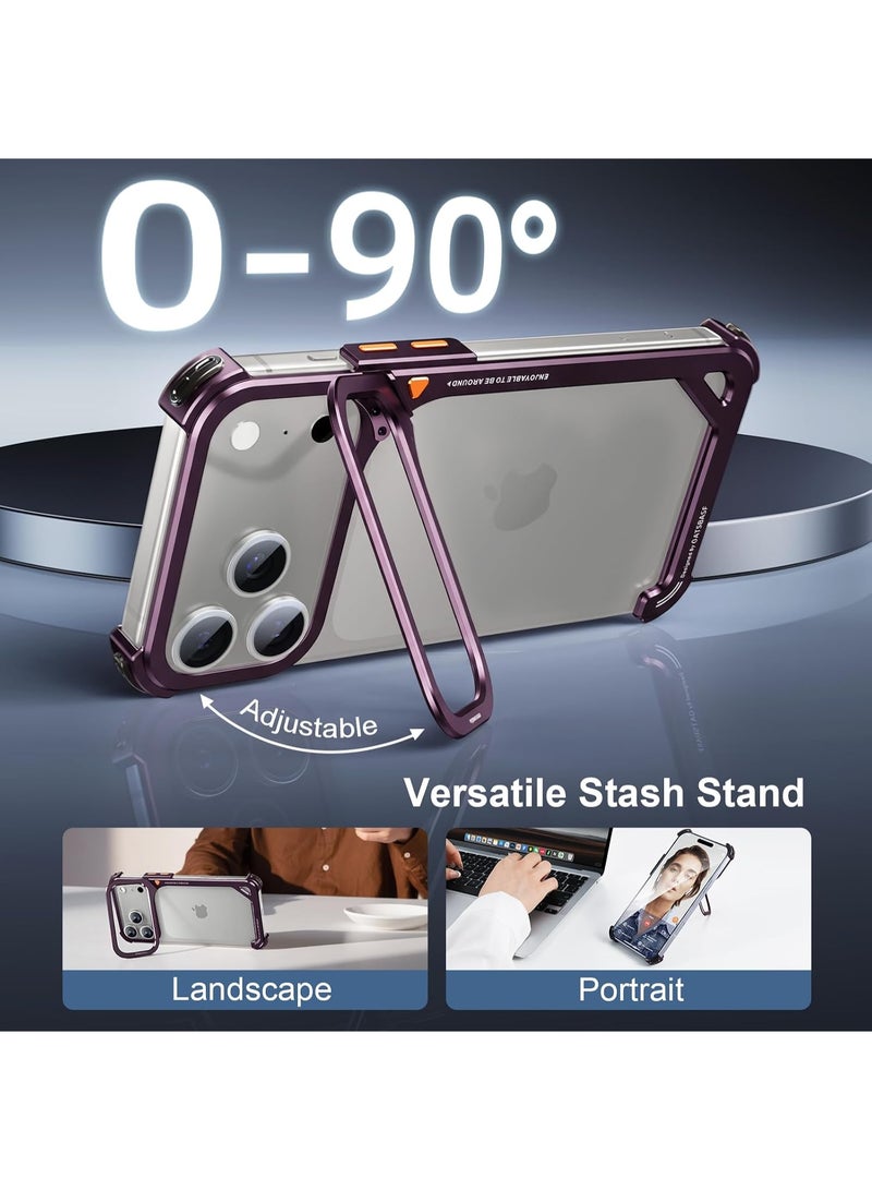 أوتس باسف جراب لهاتف iPhone 18 Pro Max / iPhone 17 Pro Max، مزود بحامل، تصميم بدون ظهر، إطار من الألومنيوم المعدني، وحماية ضد الصدمات عند الزوايا الأربع. - Image 2