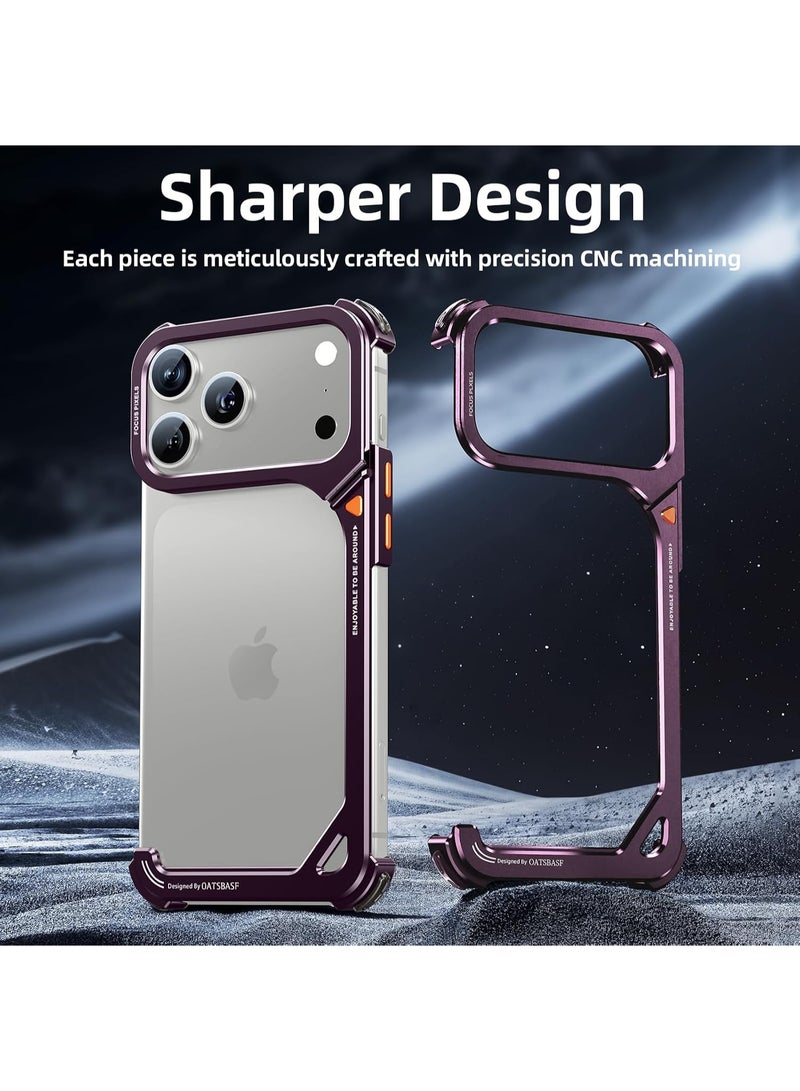 أوتس باسف جراب لهاتف iPhone 18 Pro Max / iPhone 17 Pro Max، مزود بحامل، تصميم بدون ظهر، إطار من الألومنيوم المعدني، وحماية ضد الصدمات عند الزوايا الأربع. - Image 4