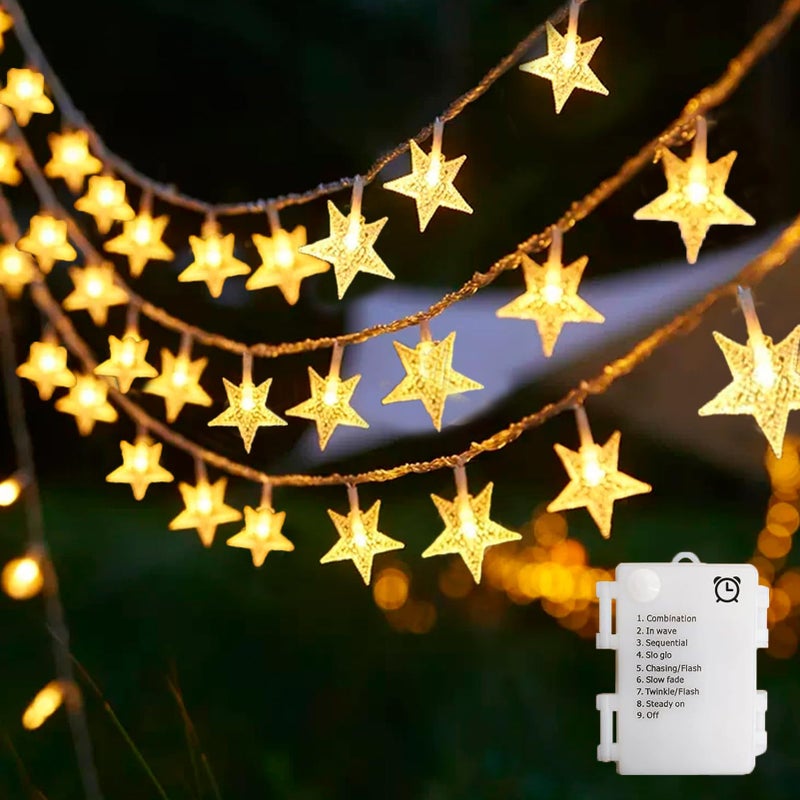 echosari Star String Lights Battery Operated Auto Timer LED Star Fairy String Lights 158IN with 8 Modes for Kid Room Bedroom Party Garden Wedding Dcor Warm White