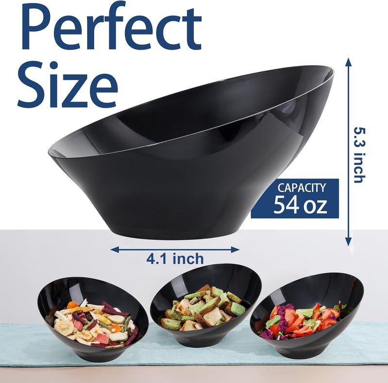 bUCLA 12 Pack Black Plastic Serving Bowls - 54 OZ Angled Bowls Disposable for Chip&Candy - Party Table Salad and Fruit for Party, Wedding & New Year - Image 2