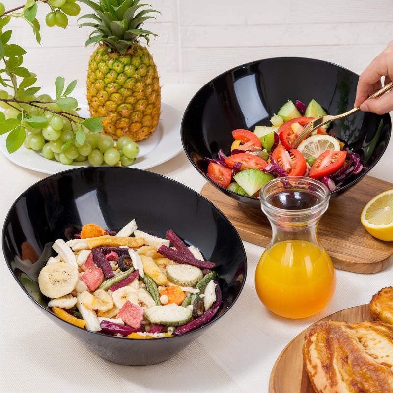 bUCLA 12 Pack Black Plastic Serving Bowls - 54 OZ Angled Bowls Disposable for Chip&Candy - Party Table Salad and Fruit for Party, Wedding & New Year - Image 4