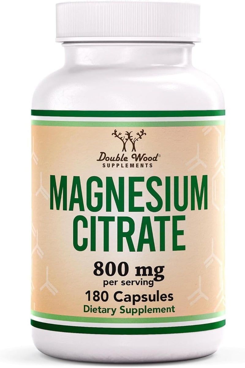 Double Wood Supplements [DoubleWd-MagnCit-800mg-180C] Magnesium Citrate 800mg, 180 Capsules, Digestion & Constipation Support, Vegan Safe, Non-GMO, Double Wood Supplements - Image 1