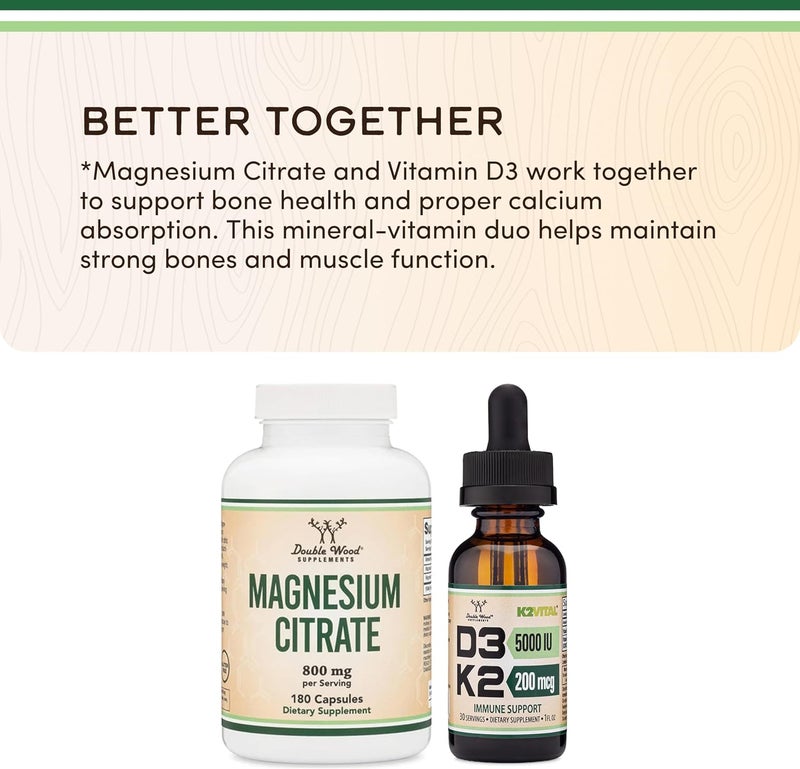 Double Wood Supplements [DoubleWd-MagnCit-800mg-180C] Magnesium Citrate 800mg, 180 Capsules, Digestion & Constipation Support, Vegan Safe, Non-GMO, Double Wood Supplements - Image 5