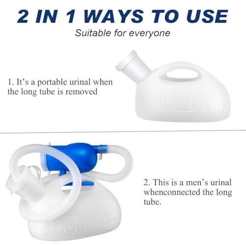 ILSSLI Men Urinal Bottle Portable Toilet Male Pee Bottle Reusable Urine Bottle Collector Bed Pan with 71" Long Tube and Lids for Hospital Camping Elderly Bedridden Person (2L) - Image 4