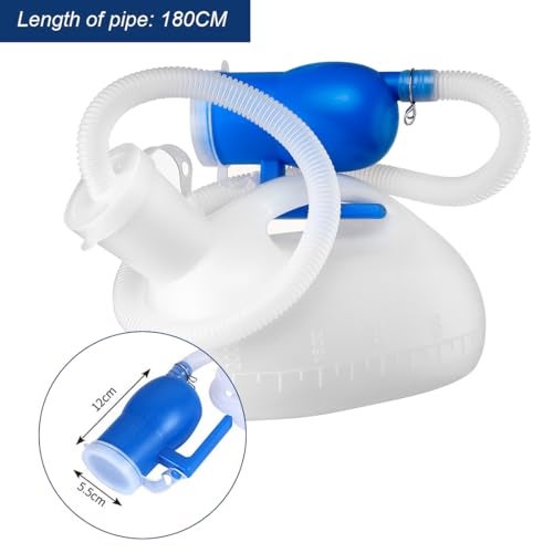 ILSSLI Men Urinal Bottle Portable Toilet Male Pee Bottle Reusable Urine Bottle Collector Bed Pan with 71" Long Tube and Lids for Hospital Camping Elderly Bedridden Person (2L) - Image 2