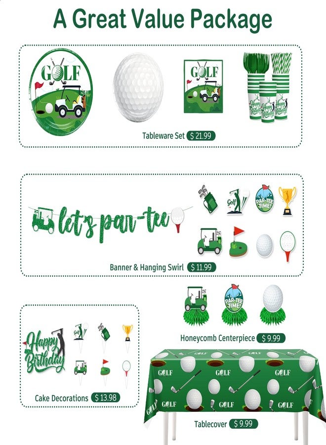 cocomigo 342pcs Golf Party Decorations, Golf Birthday Decorations Include Golf Plates and Napkins Set, Banner Hanging Swirls Tablecloth Cupcake Topper Balloon, for Golf Birthday Party Decorations, Serves 50 - Image 3