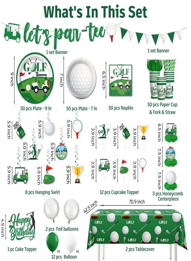 cocomigo 342pcs Golf Party Decorations, Golf Birthday Decorations Include Golf Plates and Napkins Set, Banner Hanging Swirls Tablecloth Cupcake Topper Balloon, for Golf Birthday Party Decorations, Serves 50 - Image 2