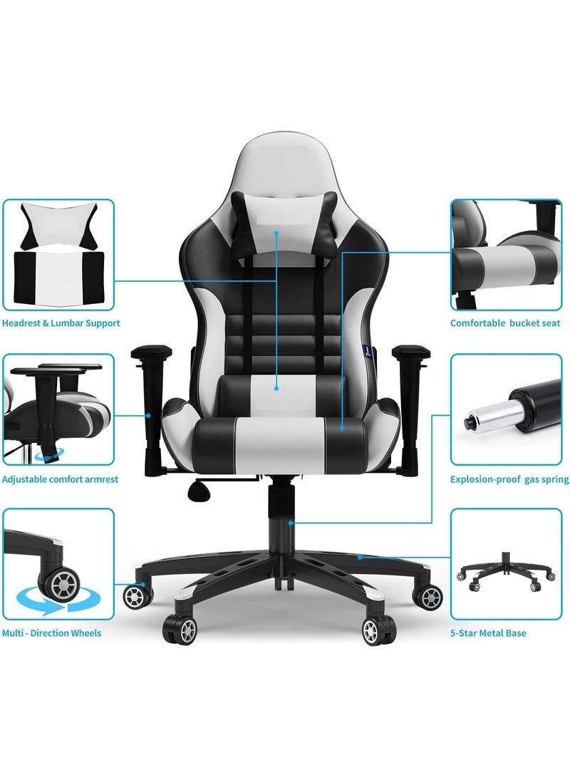 Racing Style Gaming Chair with Premium PU Upholstery, 3D Armrests, Detachable Support Cushions and 135° Reclining Function for Gaming and Office Use - Image 2