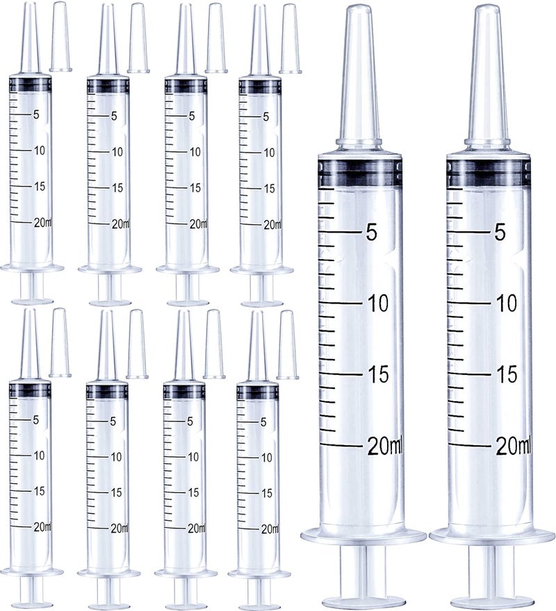 HiMo 20ml Plastic Syringe for Liquids Oral Scientific Labs Measuring Dispensing with Cap 10 Pack 20ml Syringes