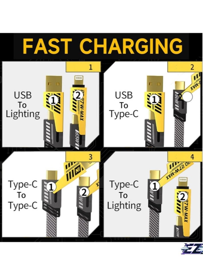 ELTRAZONE "4-in-1 Convertible Metal Fast Data Cable – 65W Braided 3.9ft USB-C, USB-A, Multiple Charging Cable for iPhone, iPad, MacBook Pro, AirPods, Samsung, Android (1.2M)" - Image 2