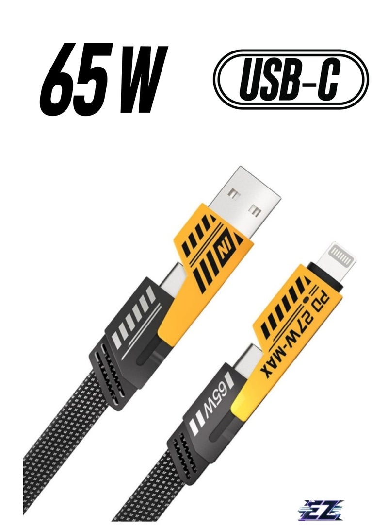 ELTRAZONE "4-in-1 Convertible Metal Fast Data Cable – 65W Braided 3.9ft USB-C, USB-A, Multiple Charging Cable for iPhone, iPad, MacBook Pro, AirPods, Samsung, Android (1.2M)" - Image 1