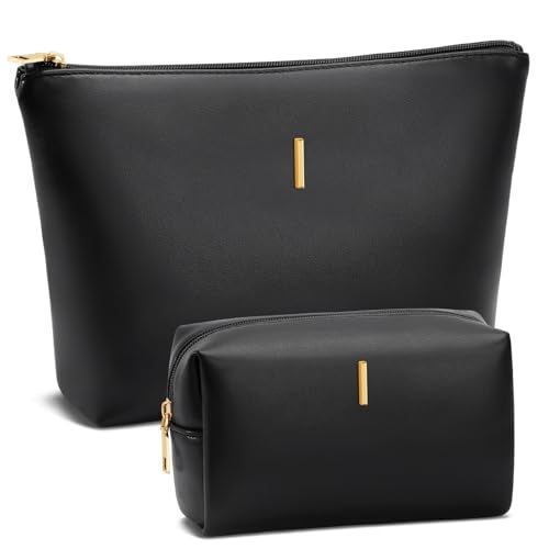 CLOUDWINGS Graduation Gifts Initial Makeup Bag for Women Personalized Gifts for Bridesmaid Teachers Friend Female College Cosmetic Travel Toiletry BagBlackI - Image 1
