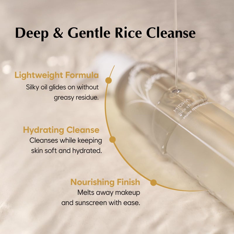 MIDHA RICE CLEANSING OIL 5.07fl.oz/150ml, Gentle Makeup Remover, Hydrating, Lightweight, Plant-Based, Moisturising, First-Step Cleanser, Balanced Skin with Residue-Free, Sebum Care Formula - Image 3