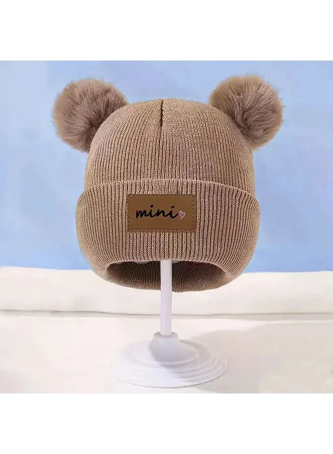 Pink Knit Fleece Lined Beanie for 0 3 Years Warm Windproof Toddler Hat with Cute Balls - Image 1