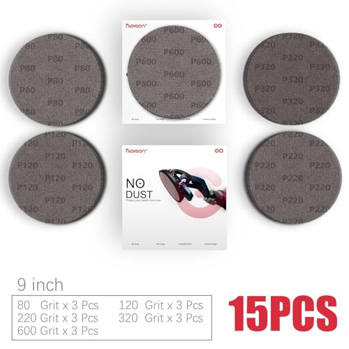 Faoyoon 9 Inch Sanding Disc Drywall Sandpaper, Dust Free Sanding Drywall Sander Pads, 15 Pack Assortment 80 | 120 | 220 | 320 | 600 Grit - Image 4