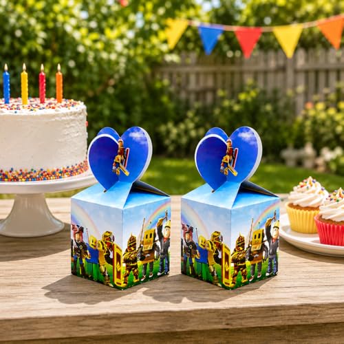 IndoTribe Pixel Game Candy Box Pack of 12 Birthday Gift Box and Party Favor Boxes for Boys Birthday Party Decorations Gamer Party Decorations Video Game Bday Decorations Gift Bags Treat Boxes for Kids - Image 1