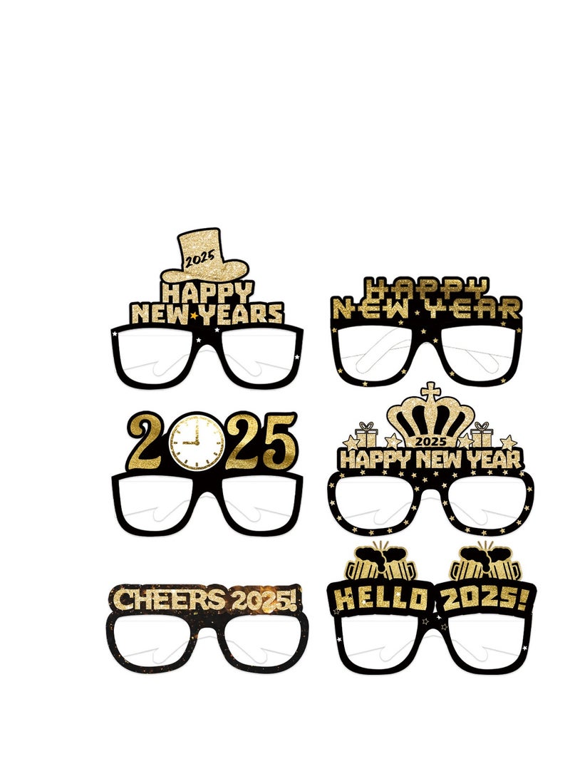 Y&D - 12 Pcs Happy New Year Eyeglasses Hats Hello 2025 Party Paper Glasses Black Gold Glitter New Years Eve Party Supplies  New Years Party Favors Costume Party  Decorations - Image 1