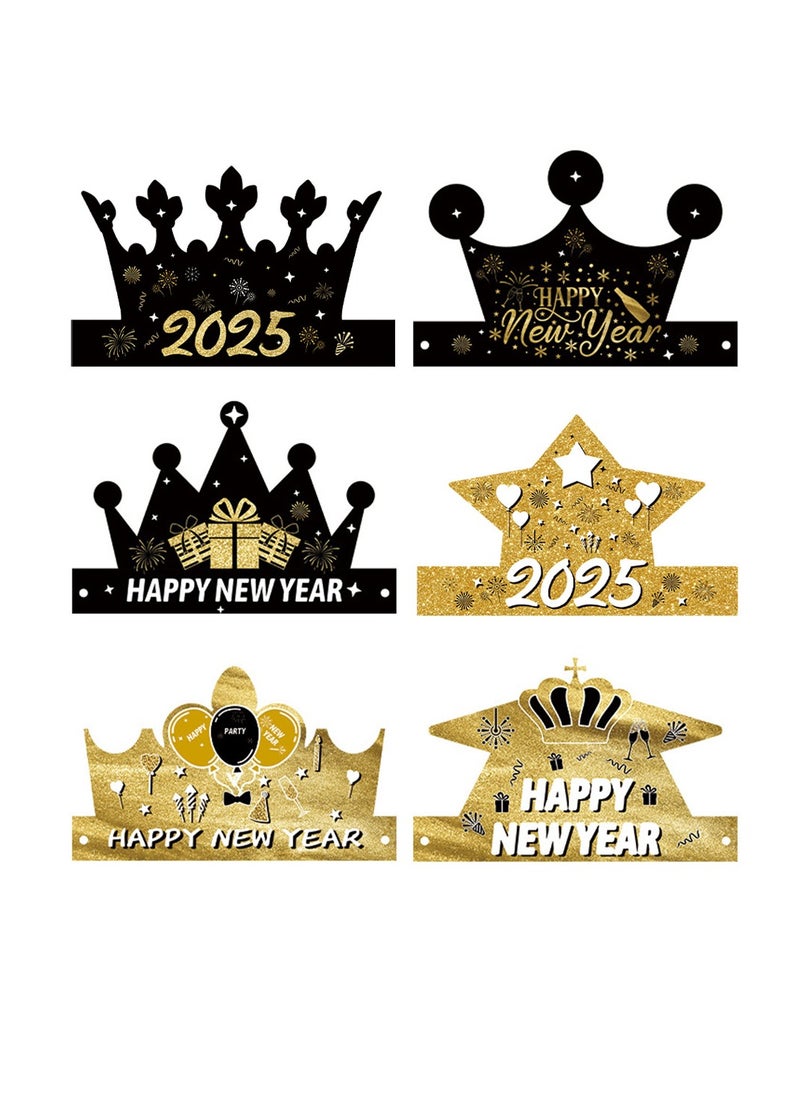 Y&D - 12 Pcs Happy New Year Eyeglasses Hats Hello 2025 Party Paper Glasses Black Gold Glitter New Years Eve Party Supplies  New Years Party Favors Costume Party  Decorations - Image 1