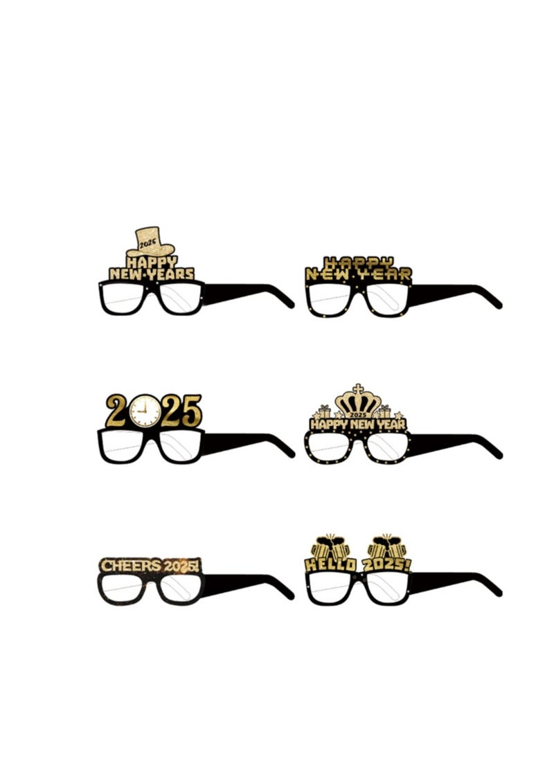 Y&D - 12 Pcs Happy New Year Eyeglasses Hats Hello 2025 Party Paper Glasses Black Gold Glitter New Years Eve Party Supplies  New Years Party Favors Costume Party  Decorations - Image 1