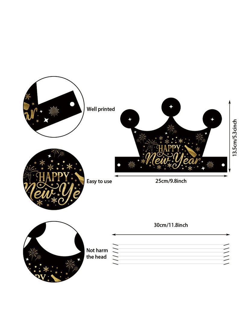 Y&D - 12 Pcs Happy New Year Eyeglasses Hats Hello 2025 Party Paper Glasses Black Gold Glitter New Years Eve Party Supplies  New Years Party Favors Costume Party  Decorations - Image 1