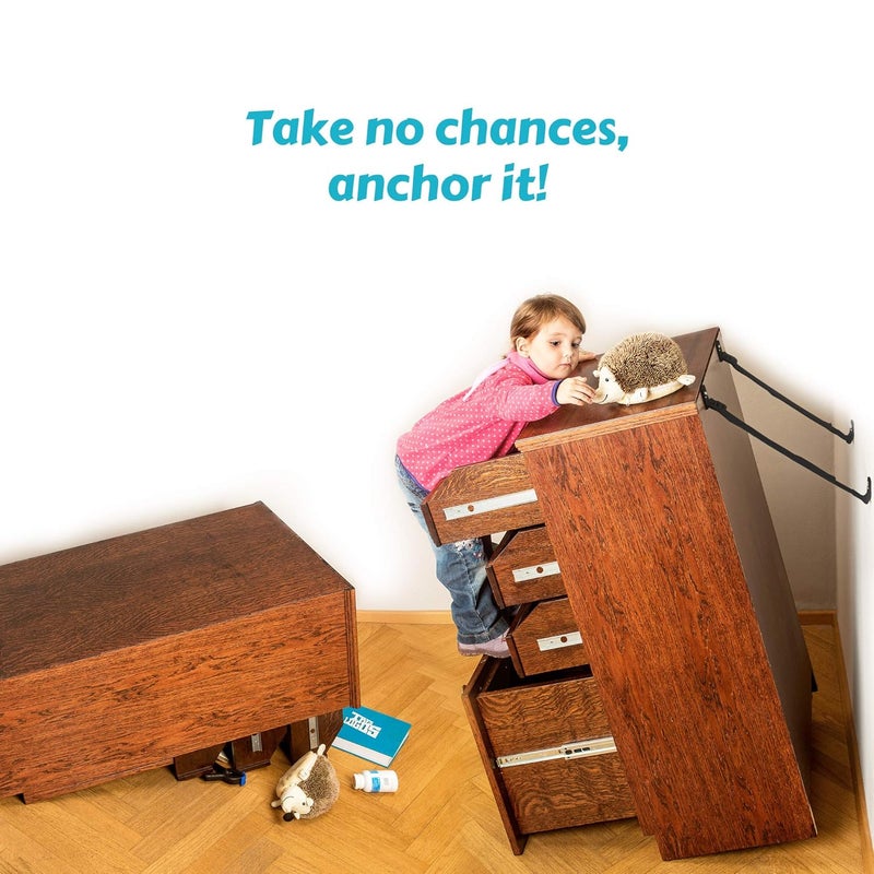 Boxiki kids Furniture Straps  Anti Tip Strap for Baby Proofing  Child Safety  8 Pack of Adjustable Wall Straps and TV Straps  Fixings to Anchor Shelves  CabinetsBlack - Image 4