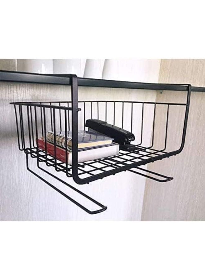 SHOWAY Rack Storage Organizer, with 2 Tier Hanging Rails 5 Hooks and Basket for Kitchen Cookware Utensils Under Shelf Holder, Assorted colors - Image 4