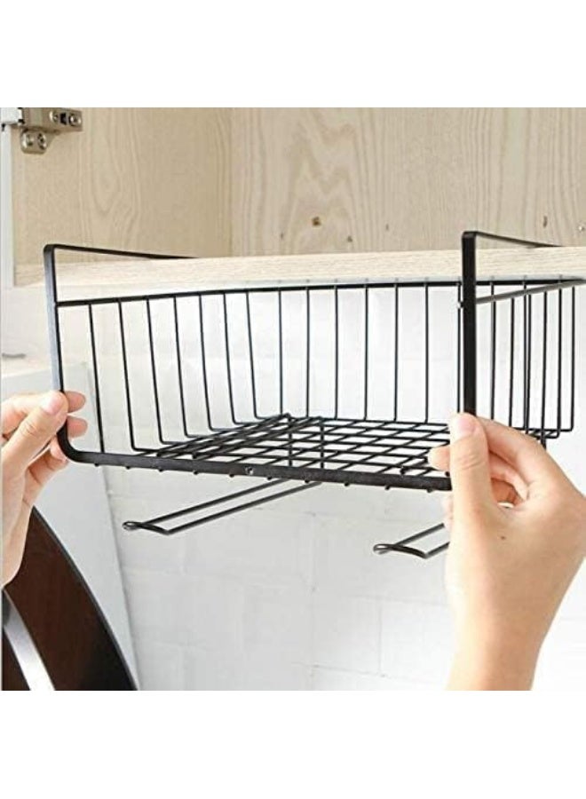 SHOWAY Rack Storage Organizer, with 2 Tier Hanging Rails 5 Hooks and Basket for Kitchen Cookware Utensils Under Shelf Holder, Assorted colors - Image 5