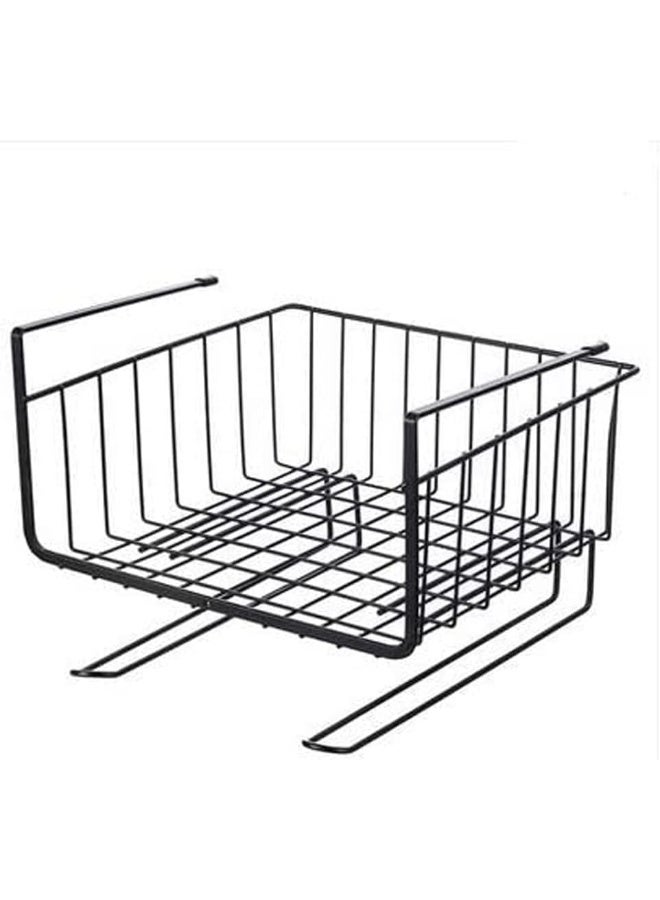 SHOWAY Rack Storage Organizer, with 2 Tier Hanging Rails 5 Hooks and Basket for Kitchen Cookware Utensils Under Shelf Holder, Assorted colors - Image 1