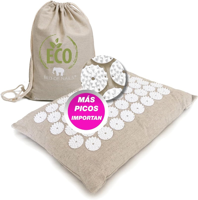 BED OF NAILS BED OF NAILS Original Premium Comfortable ECO Acupressure Pillow Flat Cushion, 2520 Acupuncture Pressure Points for Neck Pain, Back Pain, Stress Relief, FSA/HSA Eligible BONVIE Linen Tote Bag, 16x11x4 