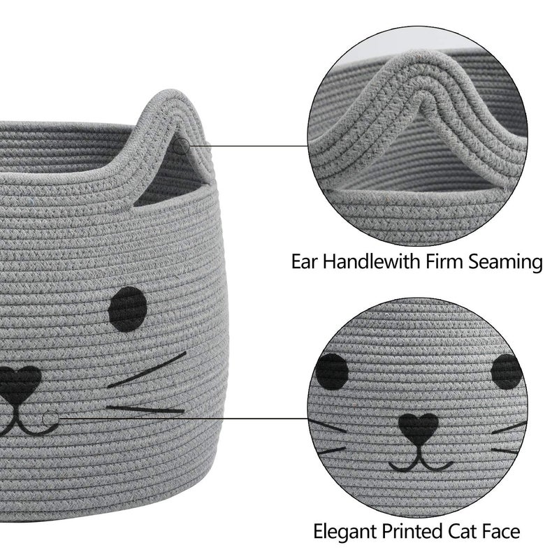 HiChen Large Woven Cotton Rope Storage Basket, Baby Laundry Basket Organizer for Towels, Blanket, Toys, Clothes, Gifts | Pet Gift Baskets for Cat, Dog - 15.7" LÃ—11.8" H, Gray - Image 5