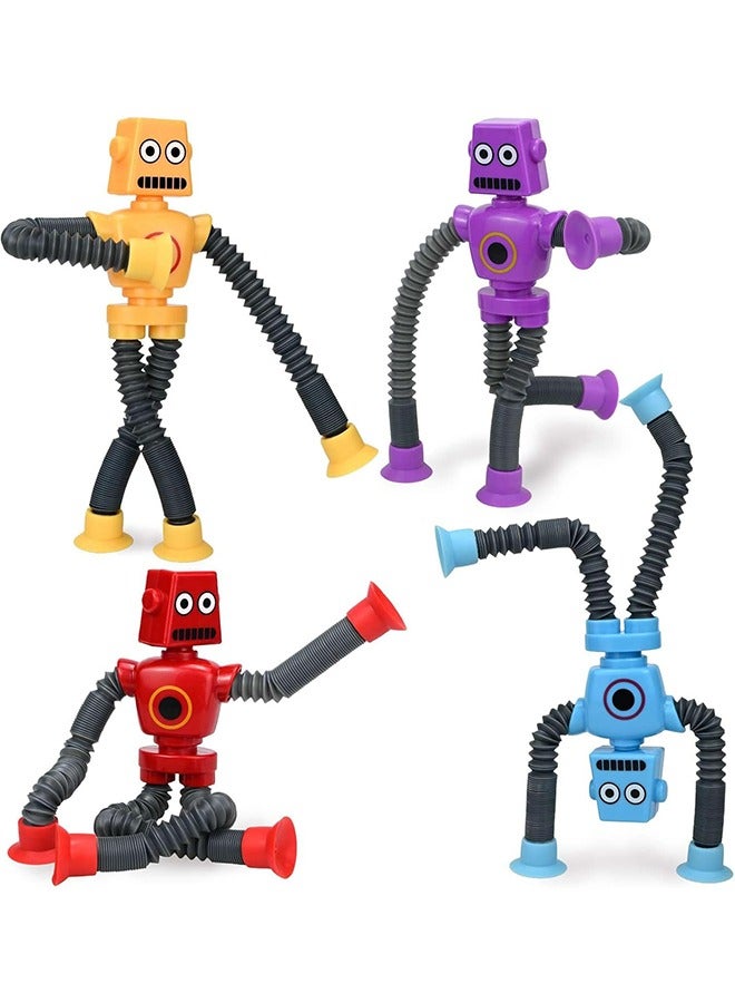 مجموعة من 4 ألعاب روبوتية تلسكوبية بأكواب شفط، تُنمّي المهارات الحركية الدقيقة للأطفال الصغار وتُساعد على التعلم الإبداعي، ألعاب حسية لمرضى التوحد للأطفال من سن 3 إلى 6 سنوات، هدايا حفلات للأولاد والبنات (متعددة الألوان) - Image 1