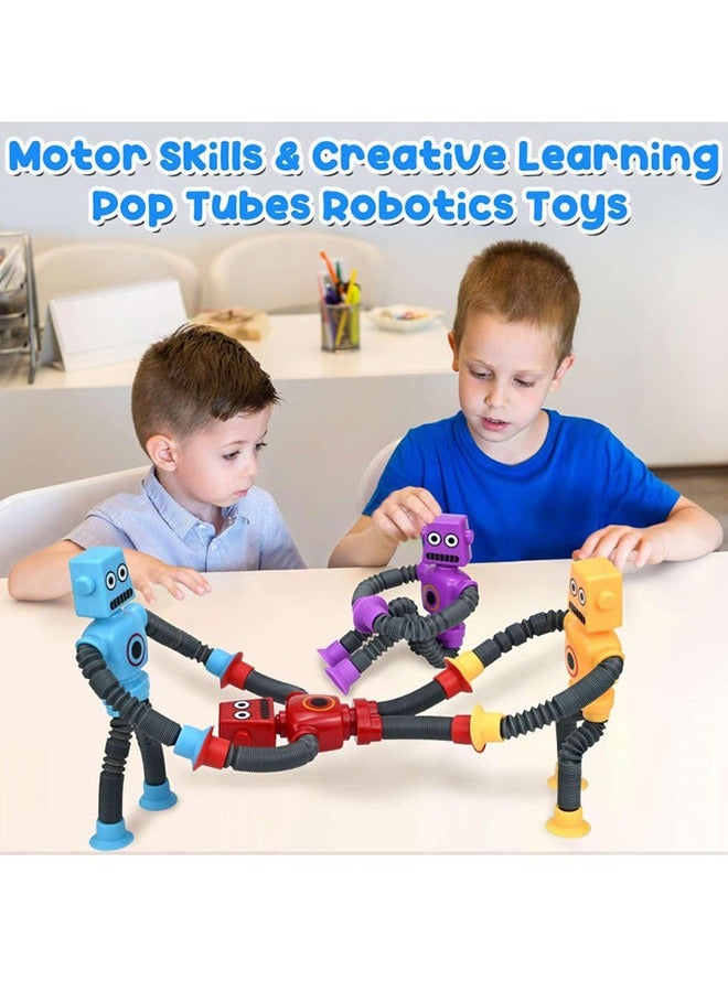 مجموعة من 4 ألعاب روبوتية تلسكوبية بأكواب شفط، تُنمّي المهارات الحركية الدقيقة للأطفال الصغار وتُساعد على التعلم الإبداعي، ألعاب حسية لمرضى التوحد للأطفال من سن 3 إلى 6 سنوات، هدايا حفلات للأولاد والبنات (متعددة الألوان) - Image 4