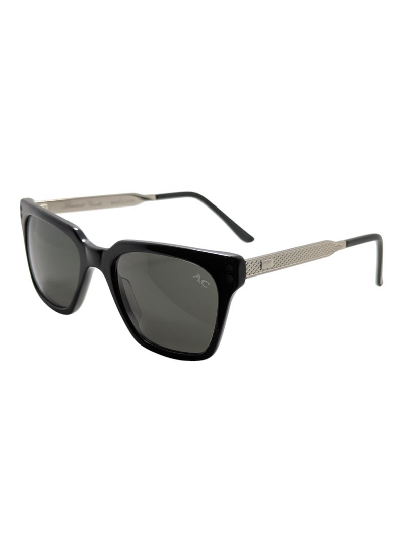 Armando Cavelli - Authentic Armando Cavalli sunglasses, crafted from carefully selected premium acetate for a luxurious look and longevity with extensive use. This model combines modernity and classic style, with a raw black acetate front and silver -plated metal temples to complete your luxury look. Comes with premium polymer lenses offer UV400 protection in a dark grey - Image 1