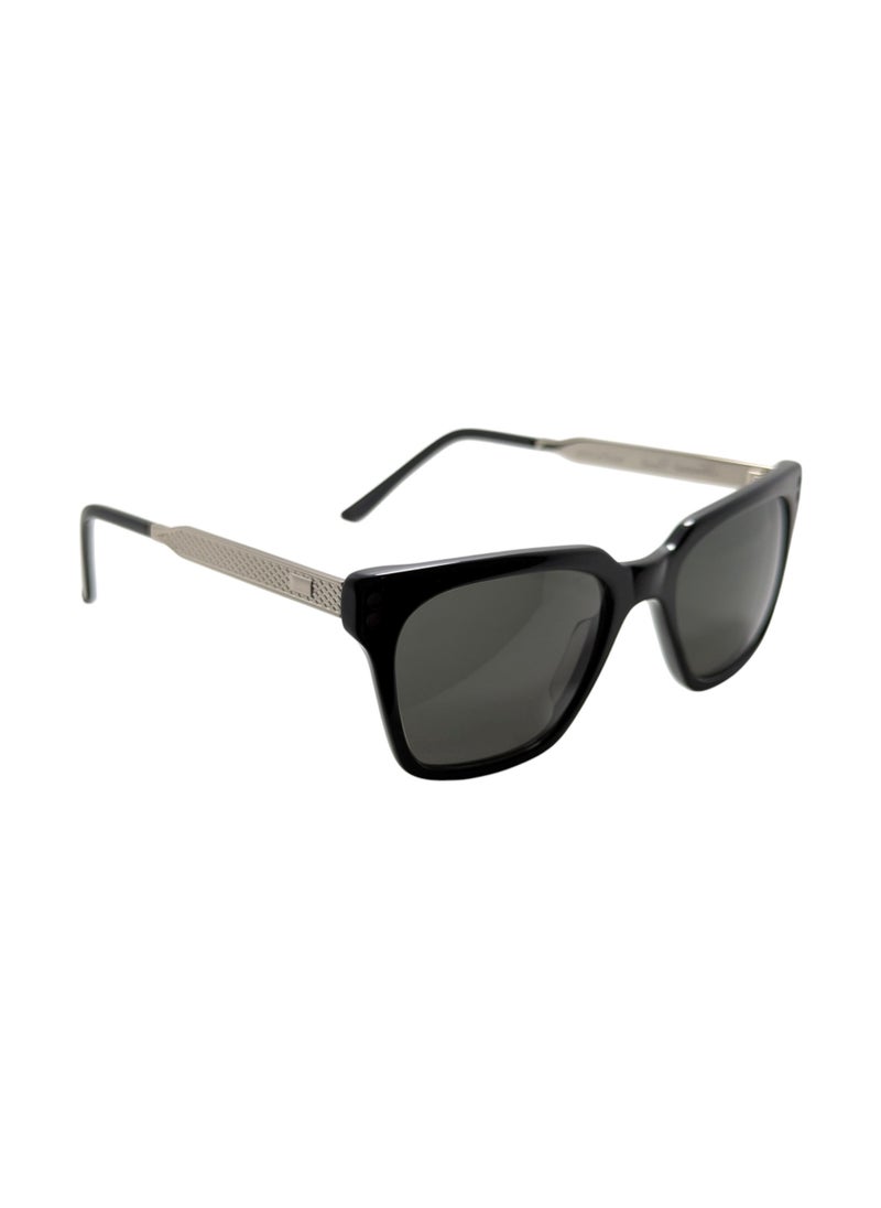 Armando Cavelli - Authentic Armando Cavalli sunglasses, crafted from carefully selected premium acetate for a luxurious look and longevity with extensive use. This model combines modernity and classic style, with a raw black acetate front and silver -plated metal temples to complete your luxury look. Comes with premium polymer lenses offer UV400 protection in a dark grey - Image 1