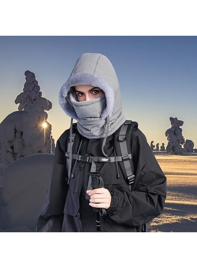 SYOSI Unisex Winter Balaclava, One-Piece Fleece Hooded Face Mask, Thermal Windproof Snow Mask with Earmuff Protection, Full Face Coverage for Skiing, Snowboarding, Motorcycling, Outdoor Winter Sports (Gray) - Image 2