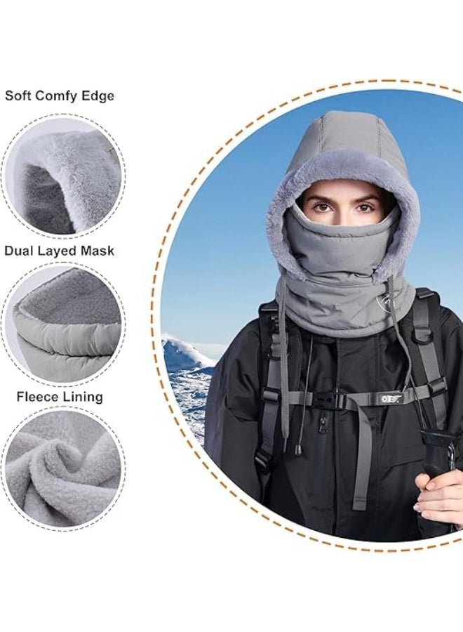 SYOSI Unisex Winter Balaclava, One-Piece Fleece Hooded Face Mask, Thermal Windproof Snow Mask with Earmuff Protection, Full Face Coverage for Skiing, Snowboarding, Motorcycling, Outdoor Winter Sports (Gray) - Image 4