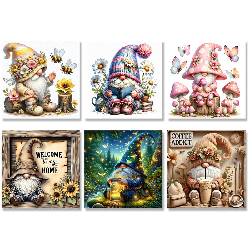 NEGEKFKX 6 Pack Gnome Diamond Art Kits for Adults Beginners,Diamond Painting Kits for Adults,5D Full Drill DIY Diamond Dot Gem Art Kit Wall Home Decor Arts Craft 12x12 inch - Image 1