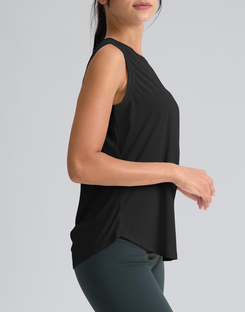 SANTINY Women's Sleeveless Workout Tops Breathable Lightweight Active Tennis Yoga Shirts Athletic Running Tank Tops for Women (Black_S) - Image 3