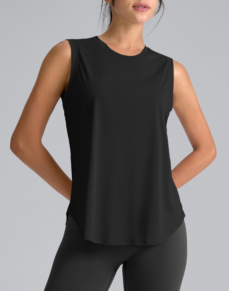 SANTINY Women's Sleeveless Workout Tops Breathable Lightweight Active Tennis Yoga Shirts Athletic Running Tank Tops for Women (Black_S) - Image 2