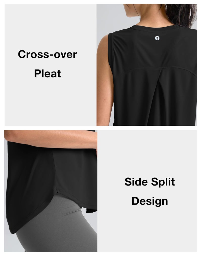 SANTINY Women's Sleeveless Workout Tops Breathable Lightweight Active Tennis Yoga Shirts Athletic Running Tank Tops for Women (Black_S) - Image 4