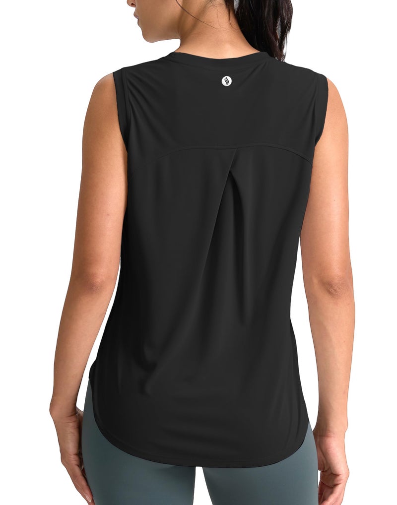 SANTINY Women's Sleeveless Workout Tops Breathable Lightweight Active Tennis Yoga Shirts Athletic Running Tank Tops for Women (Black_S) - Image 1