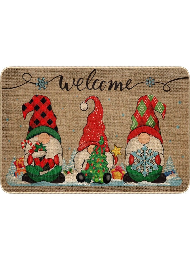 Mudder Christmas Mats Gnome Christmas Welcome Floor Doormat Christmas Door Outdoor Gnome Decor Non Slip and Washable Winter Rubber Santa Snowflakes Indoor 28 x 17 Inch(Classic Style) - Image 1