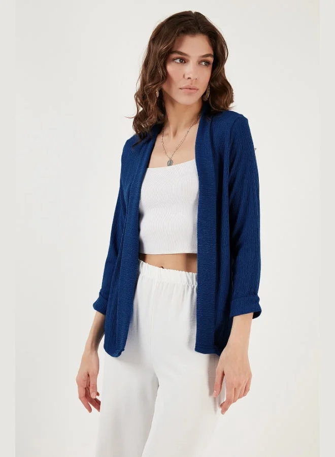 Lela Lela Collar and Sleeve Folded Seersucker Kimono Cardigan Women's CARDIGAN 5869014