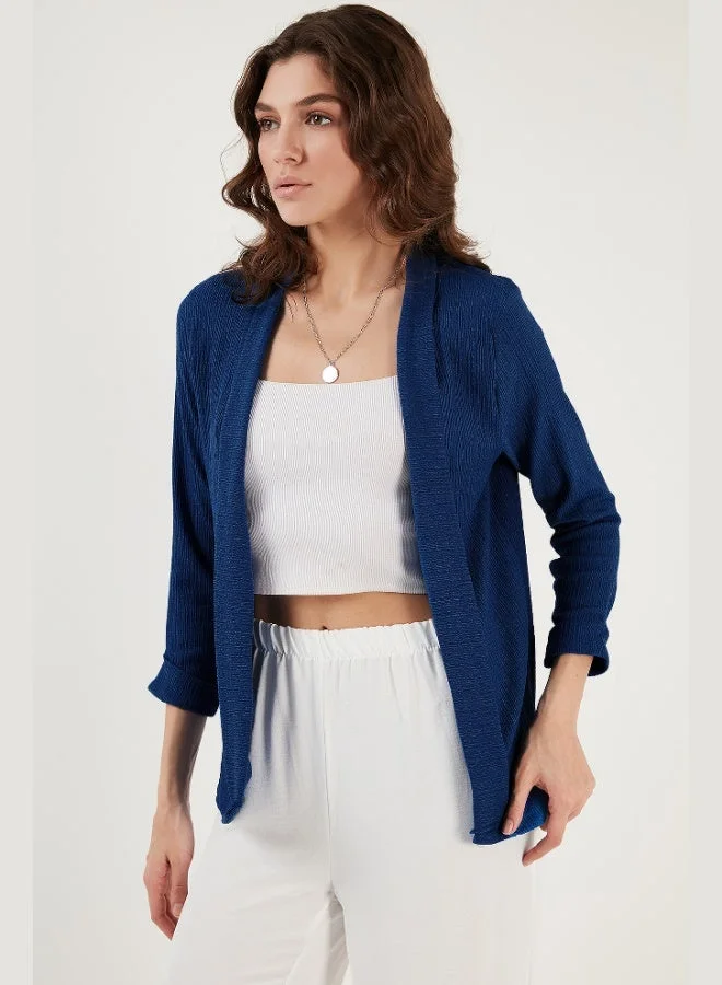 Lela Lela Collar and Sleeve Folded Seersucker Kimono Cardigan Women's CARDIGAN 5869014