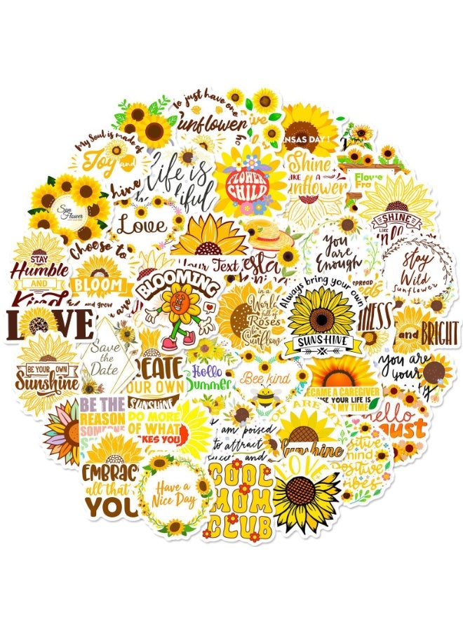 NIBEMINENT 50 Pcs Cartoon Sunflower Deco Kit Waterproof Stickers, High Definition Printing Bright Colors, Suitable for Laptop Skateboard Luggage Water Bottle Guitar DIY - Image 1
