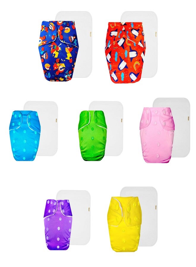حفاضات دمبلدو القماشية الممتازة مع حشوة قطنية (عبوة من 7) | شعور بالجفاف والراحة | مانعة للتسرب | أزرار كبس قابلة للتعديل | مثالية لفصل الصيف الهندي | من 3 أشهر إلى 3 سنوات | مناسبة للجنسين - Image 1