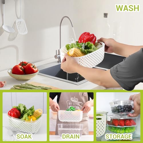 LUXEAR Fresh Produce Vegetable Fruit Storage Containers 3Piece Set, BPA-free, Partitioned Salad Container, Fridge Organizers, Used in Storing Fruits Vegetables, White - Image 4