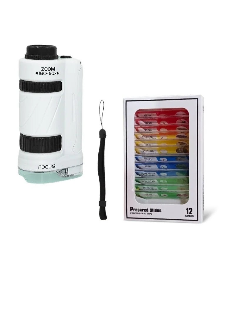 AROAQ Kids Microscope. Handheld Portable Pocket Microscope, Educational Biological Mini Microscope With Led Light, Durable Easy To Carry Science Stem Toy For Students, Children,(Black With Prepared Slides)  - Image 1