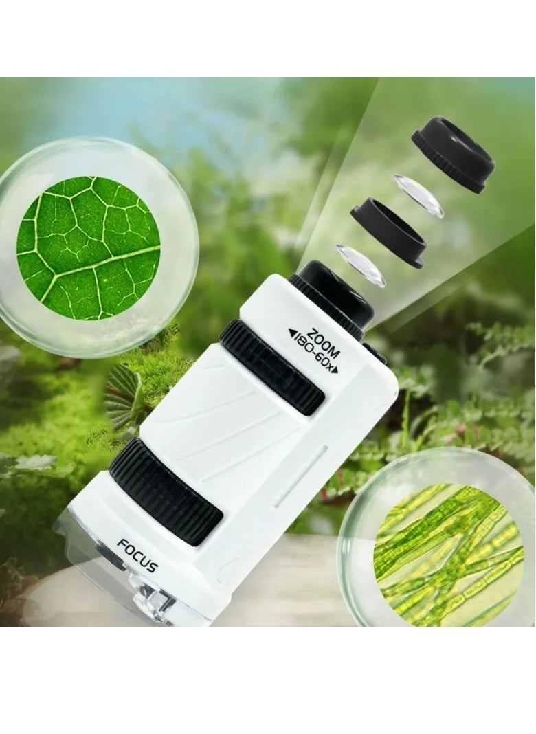 AROAQ Kids Microscope. Handheld Portable Pocket Microscope, Educational Biological Mini Microscope With Led Light, Durable Easy To Carry Science Stem Toy For Students, Children,(Black With Prepared Slides)  - Image 3